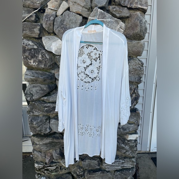 Ecru Lab Tops - White knee length cover up with cutout details